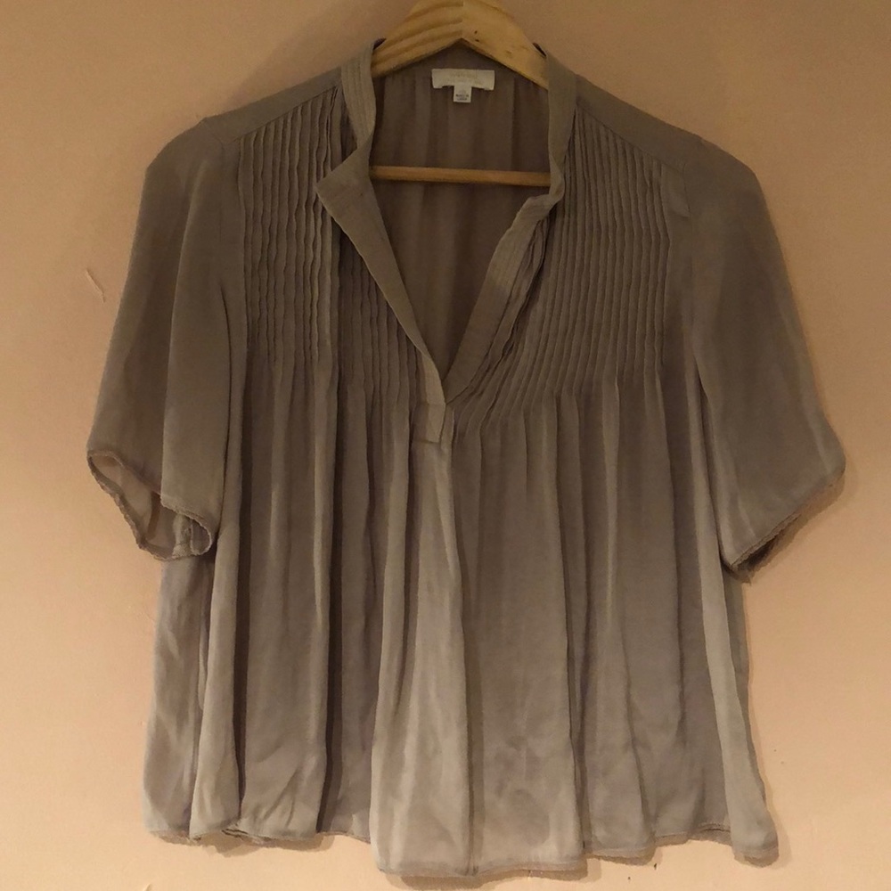 WILFRED ARITZIA Loose Short Sleeve Open Neck Taupe Blouse, XXS